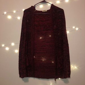 Red/black cardigan w/hood and pockets